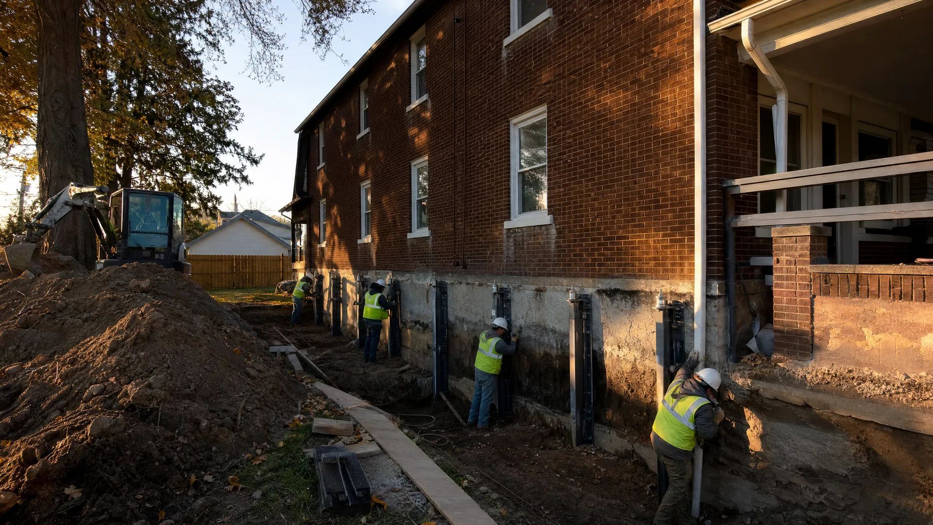 Foundation repair crew working on a Fort Wayne home